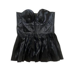 BOULEE BLACK SHIMMER PEPLUM STRAPLESS MOLDED BRA CUP BUSTIER TOP